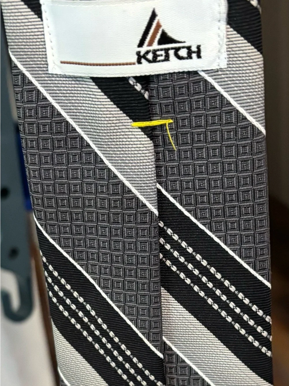 Men's Black and Silver Diagonal Stripe Tie